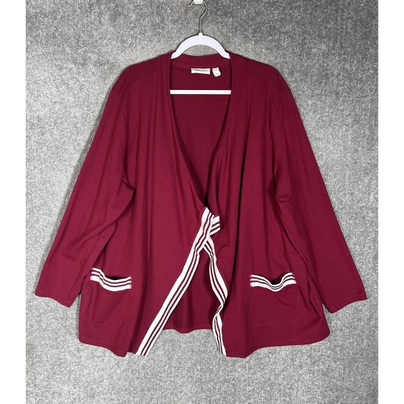 D&Co Active Stripe Rib Trim French Terry Jacket Womens Size 3X Red White Pockets - Picture 1 of 6